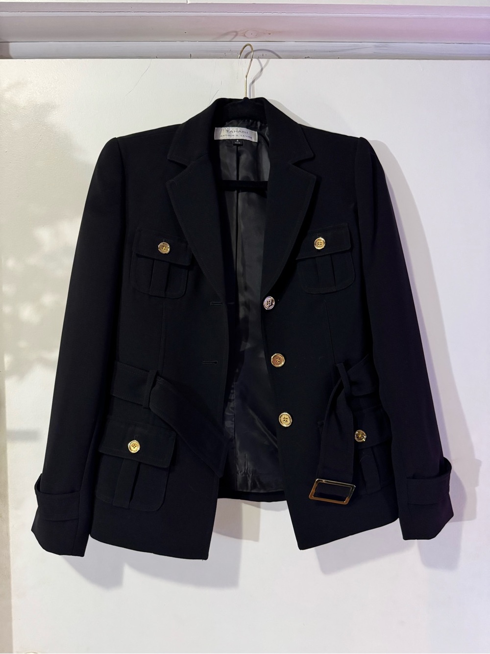TAHARI Arthur S Levine Black Military-Style Business Chic Women's Blazer Jacket